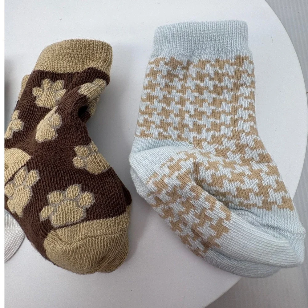 Baby Socks 3 Pack Dog Paw Print Houndstooth Blue Brown 6-12 Months